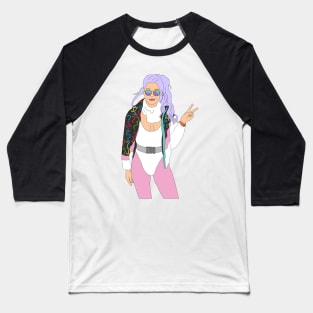 violet purple hair ski girl vintage skiing 80's Baseball T-Shirt